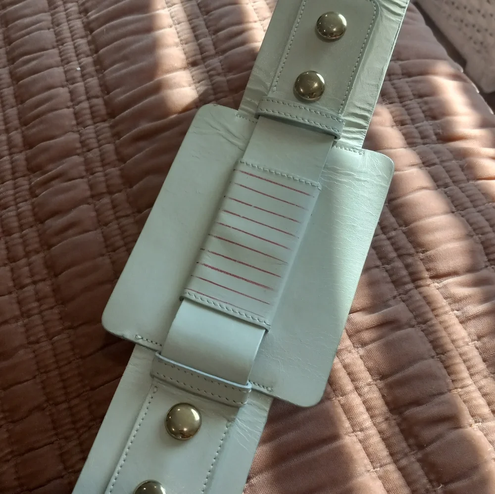 Anthropologie White Belt with Gold Hardware and Red Stitching